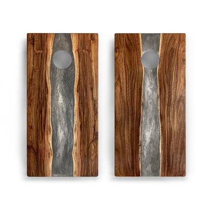 2ft x 4ft Resin & Wood Classic Cornhole Set | Live Edge River Collection