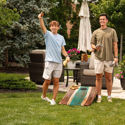 2ft x 4ft Resin & Wood Classic Cornhole Set | Live Edge River Collection