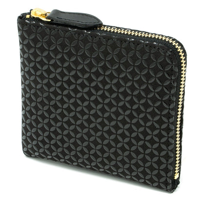 Black textured zippered pouch on a white background