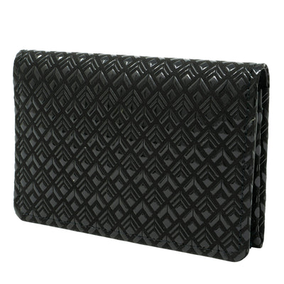 Black quilted wallet on a white background