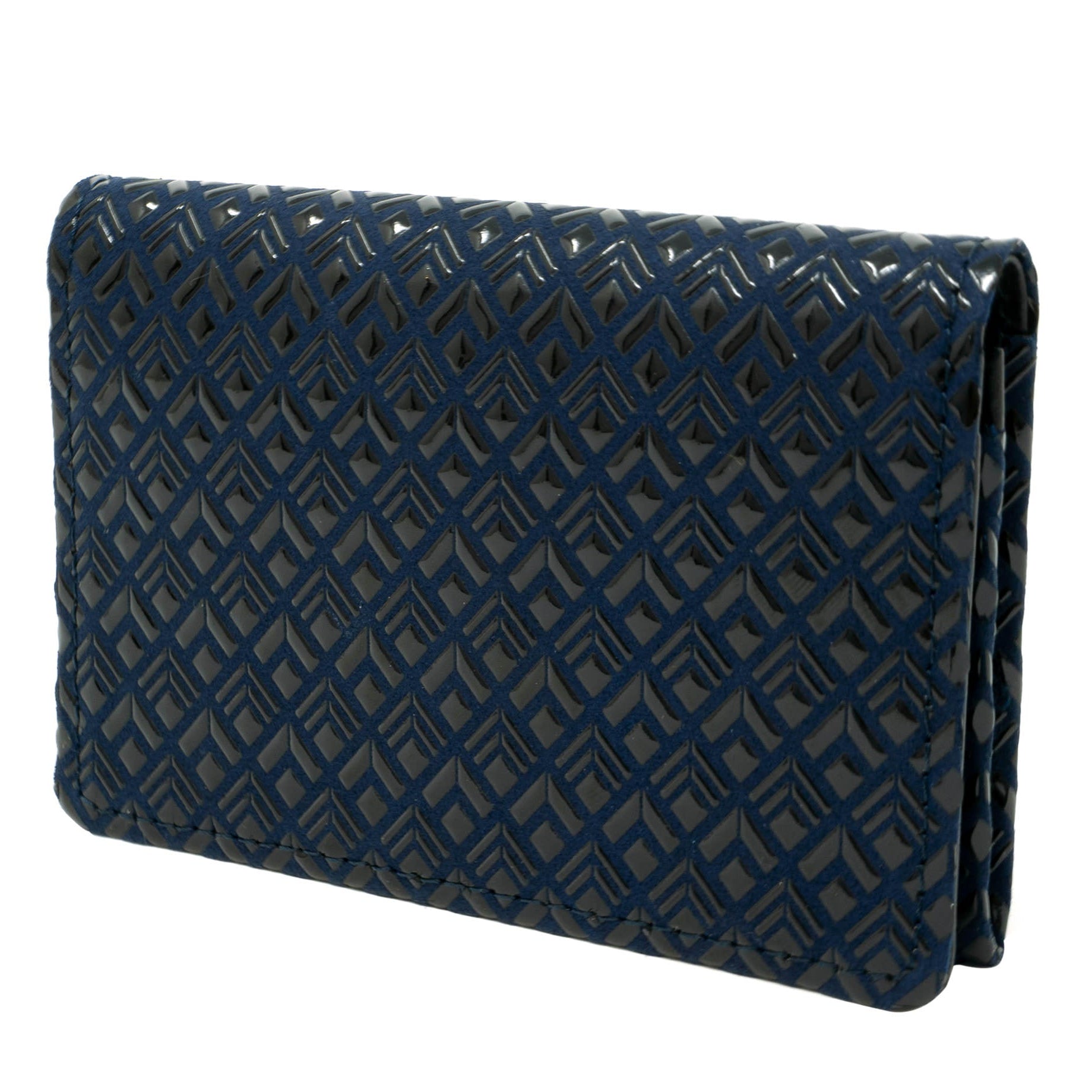Navy blue textured wallet on a white background