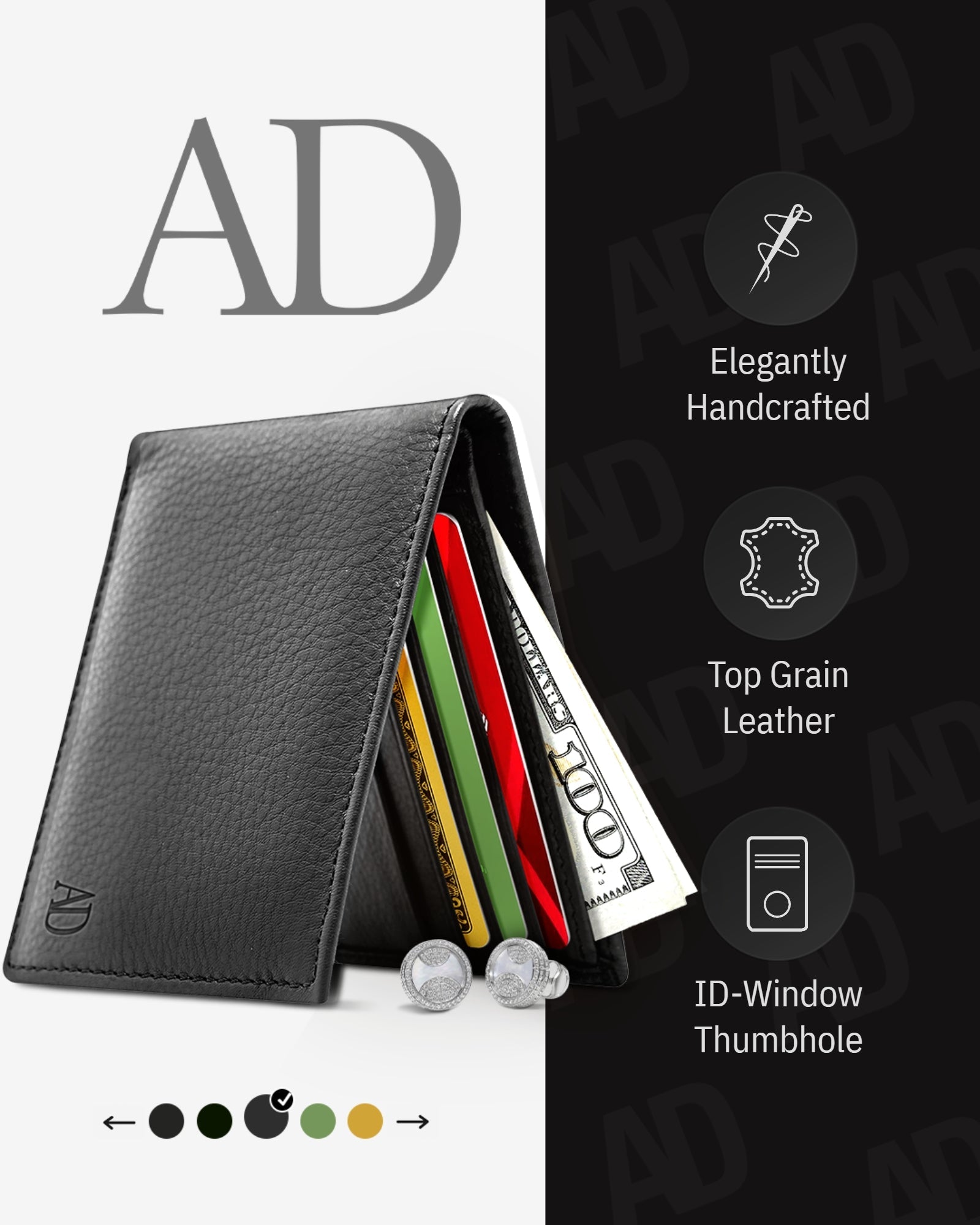 Leather Bifold Wallet with ID Window