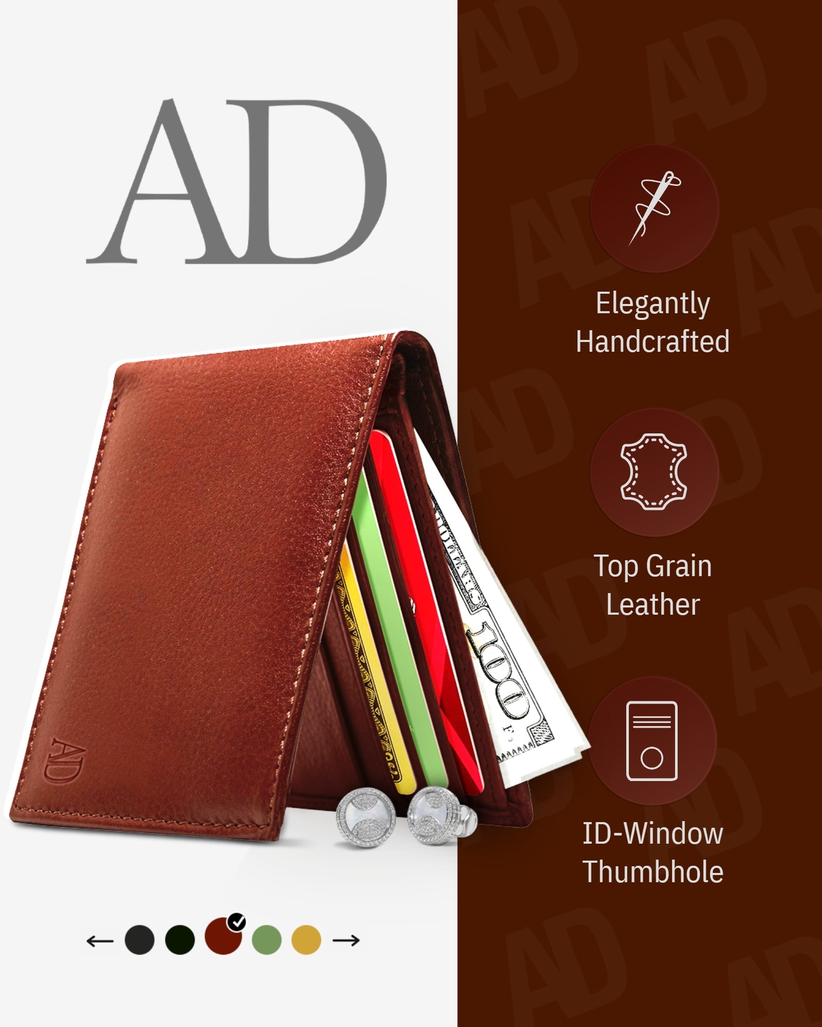 Leather Bifold Wallet with ID Window