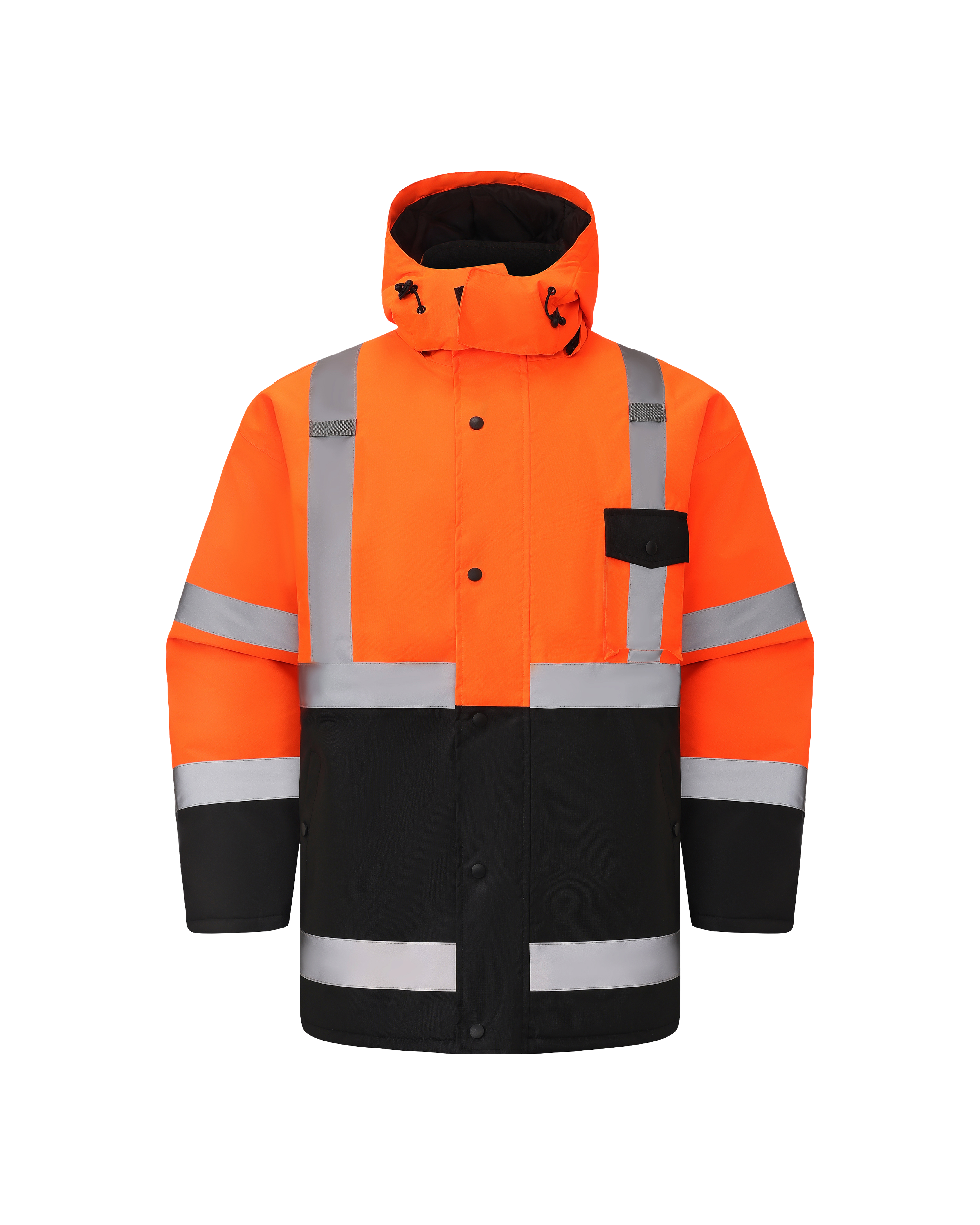 High Visibility Hooded & Quilt Lined ANSI/ISEA 107-2020, Type R, Class 3 Two Tone Water Resistant Orange Safety Jacket [R71400]