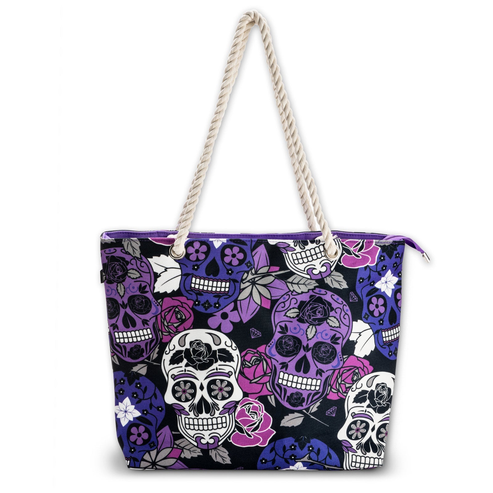 Sugar Skull Purple Shoulder Beach Bag