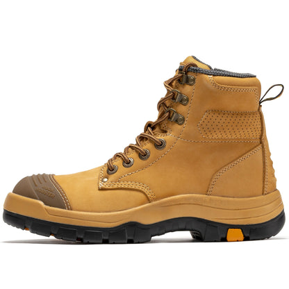 Madison Tan 6 inch Zip-sided Steel Toe Leather Work Boots AK052
