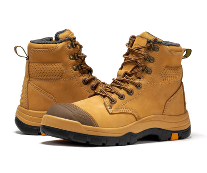 Madison Tan 6 inch Zip-sided Steel Toe Leather Work Boots AK052
