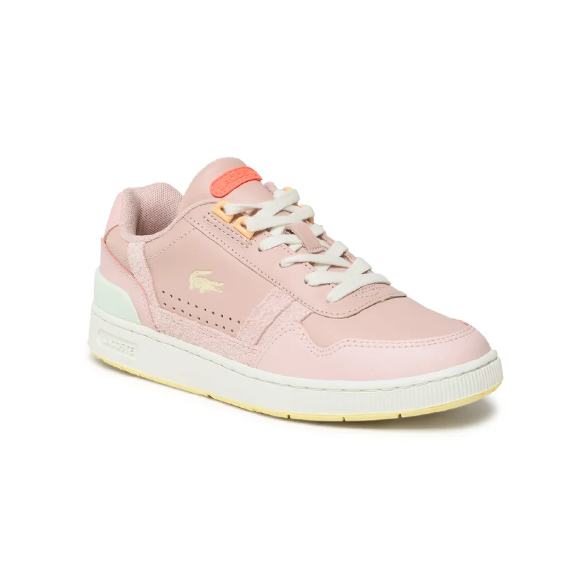 LACOSTE 7-45SFA0067AMY T-CLIP 123 Women's (Medium) Light Pink/Light Yellow Leather & Synthetic Lifestyle Shoes