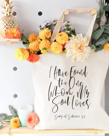 I Have Found the One Whom My Soul Loves, Song of Solomon 3:4 Cotton Canvas Tote Bag