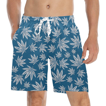 Hawaiian Style Blue and Grey Weed Swim Shorts
