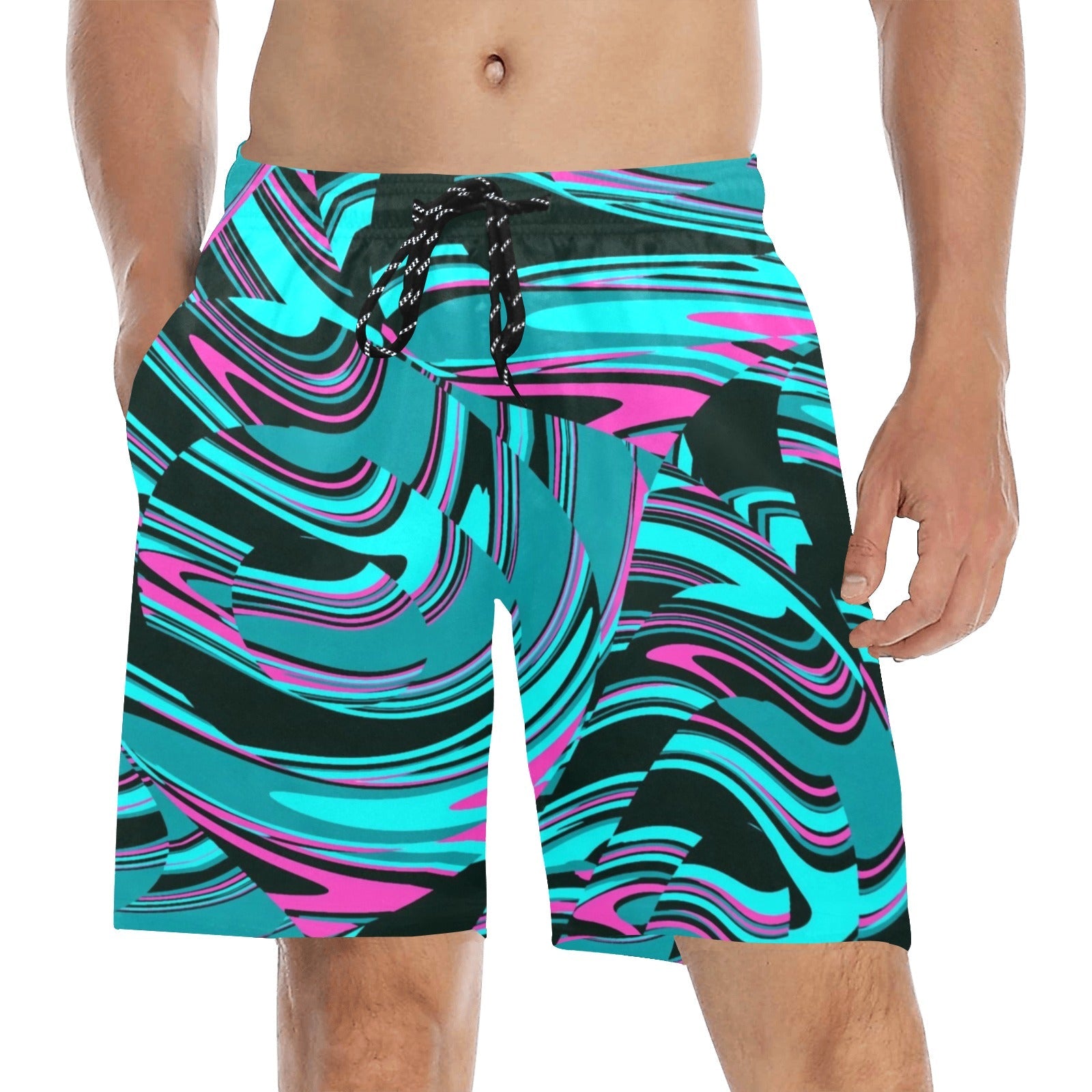 Teal and Black Abstract Rave Swim Shorts