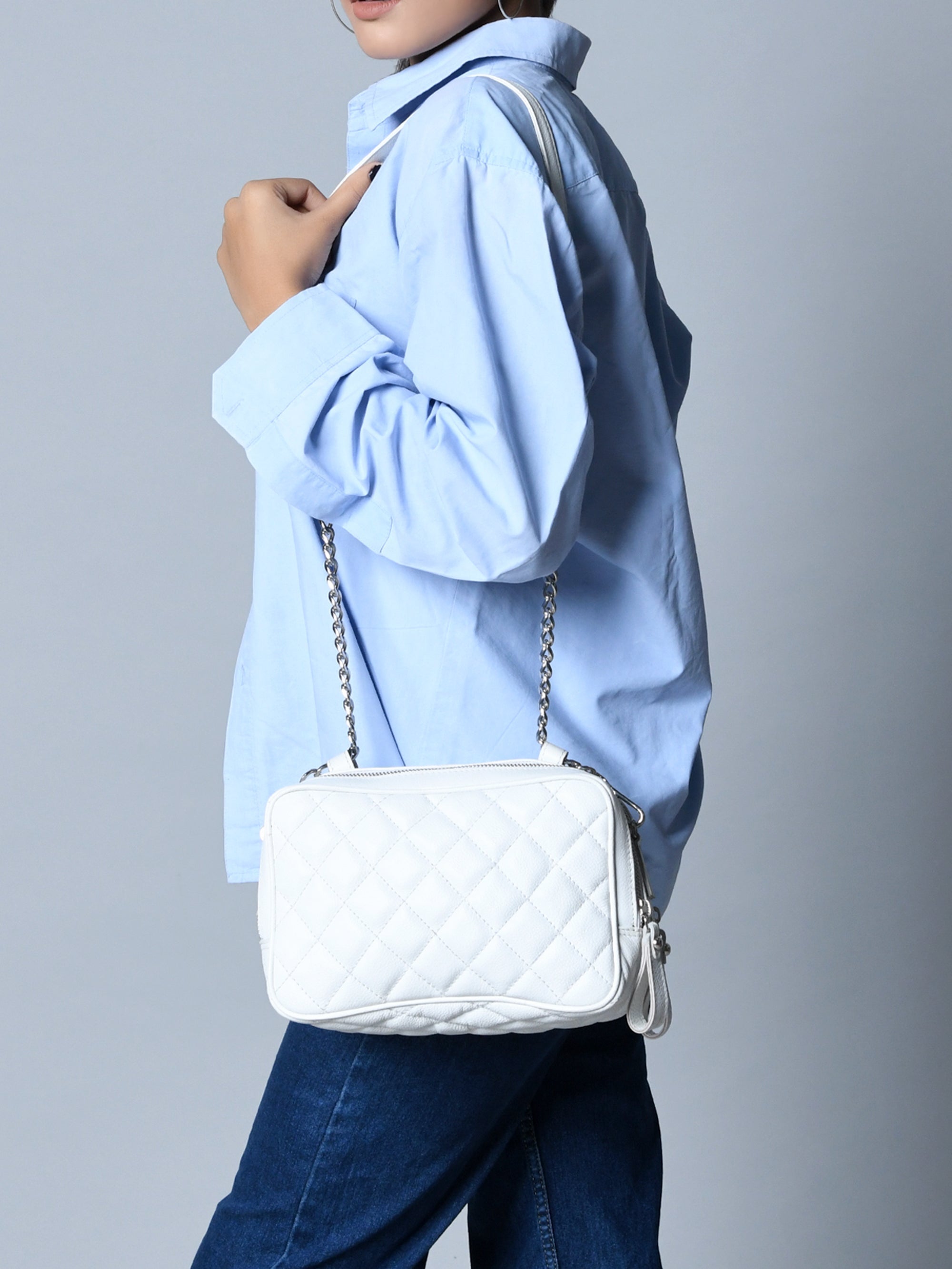 Mini Quilted Crossbody Bag, White