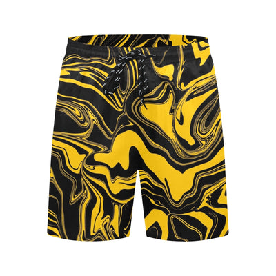 Black and Yellow Abstract Melt Swim Shorts