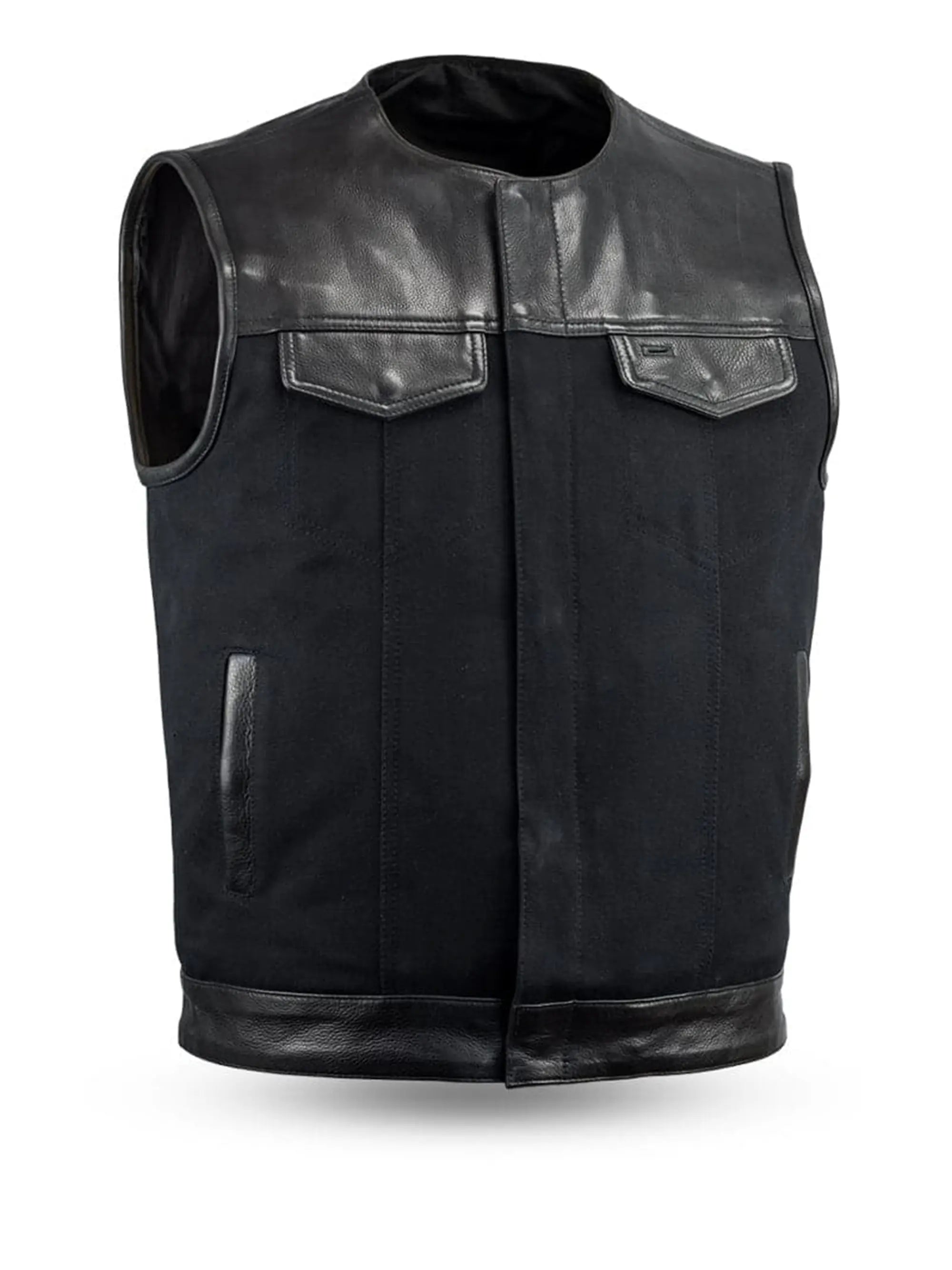 49/51 - No Collar Men's Leather/Canvas Motorcycle Vest