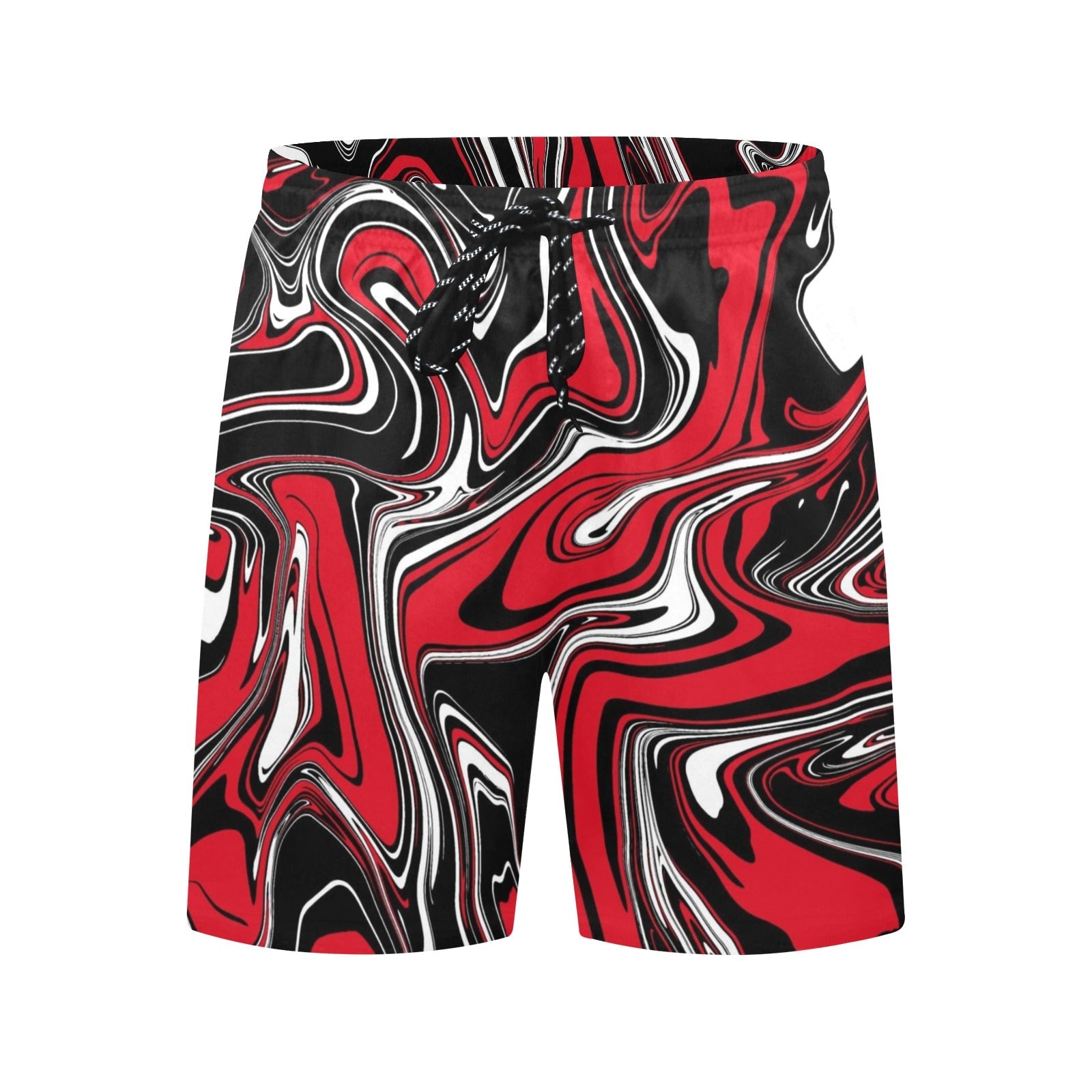 Red Black and White Rave Spill Swim Shorts