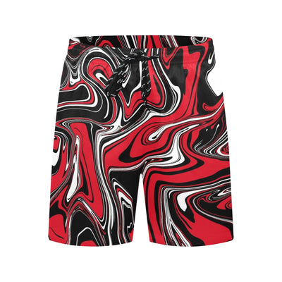 Red Black and White Rave Spill Swim Shorts