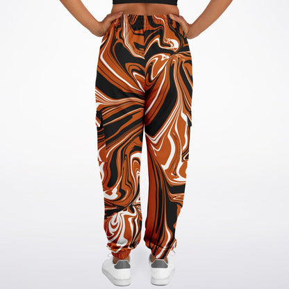 Burnt Orange, Black and White Abstract Melt Unisex Cargo Joggers (Fleece Lined)