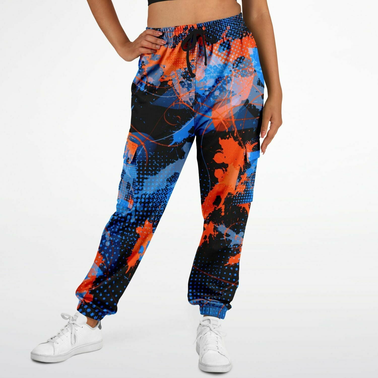 Blue and Orange Paint Splatter Abstract Unisex Cargo Joggers (Fleece Lined)