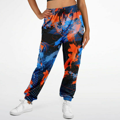 Blue and Orange Paint Splatter Abstract Unisex Cargo Joggers (Fleece Lined)