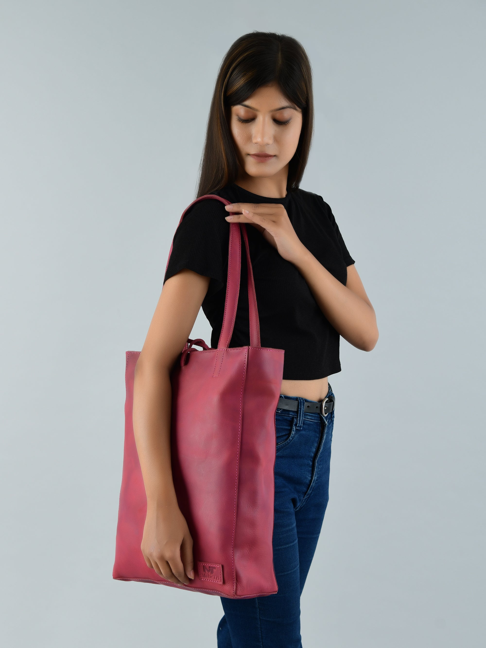 Maroon Leather Tote Bag