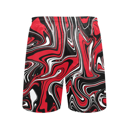 Red Black and White Rave Spill Swim Shorts