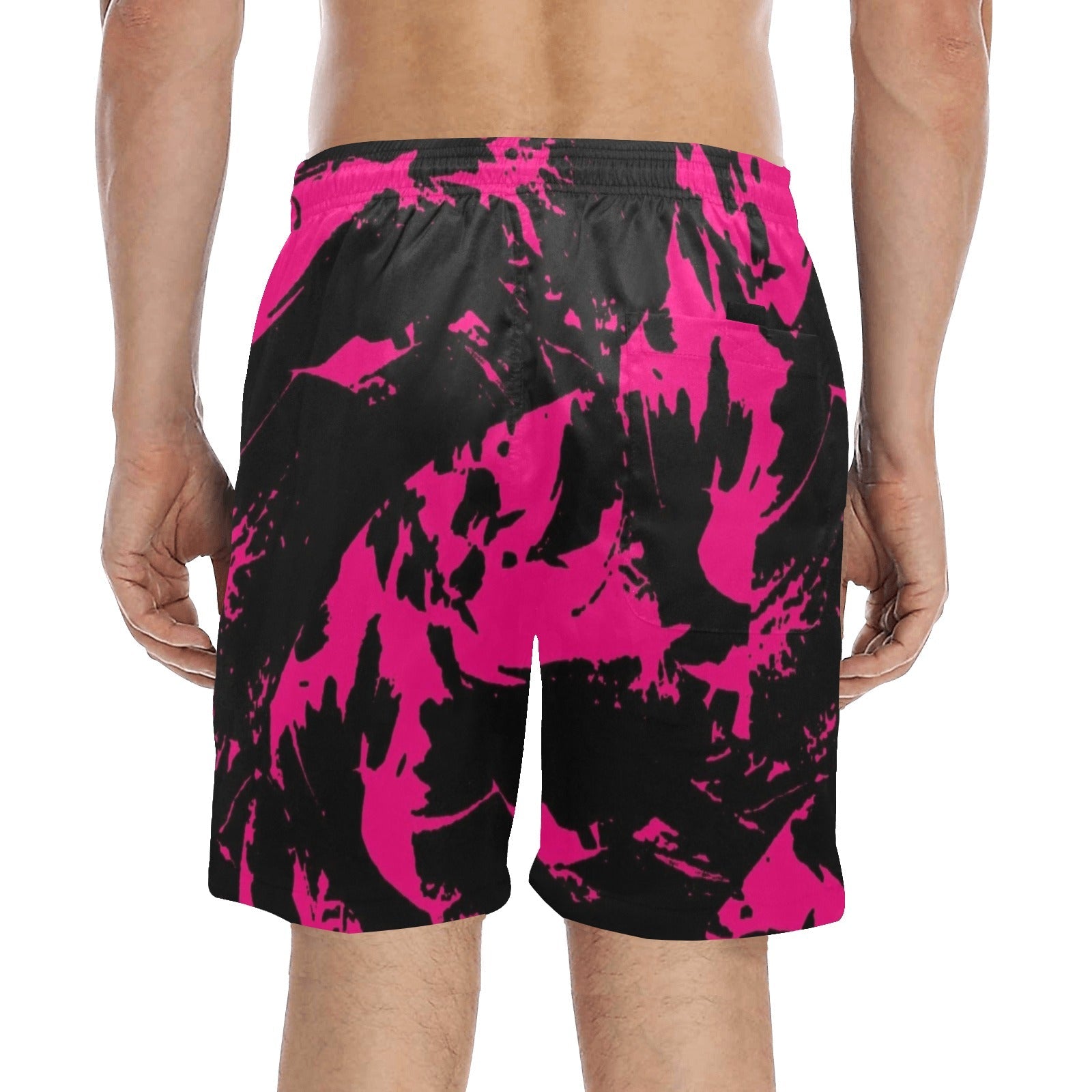 Pink and Black Paint Splatter Swim Shorts