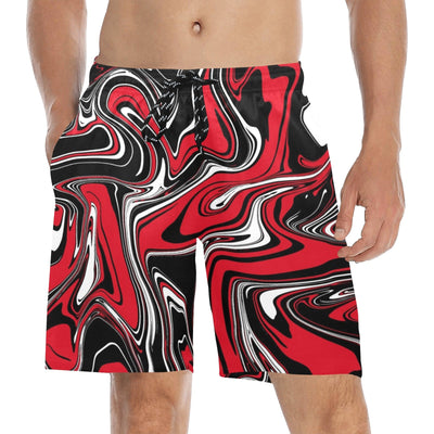 Red Black and White Rave Spill Swim Shorts