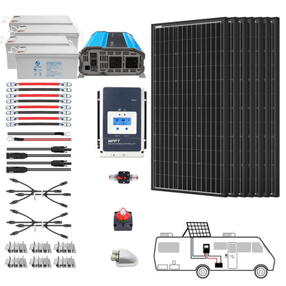 ACOPOWER Deep Cycle GEL Battery Mono Solar Power Complete System with Battery and Inverter for RV Boat 12V Off Grid Kit