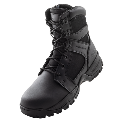 Black tactical boot on a white background