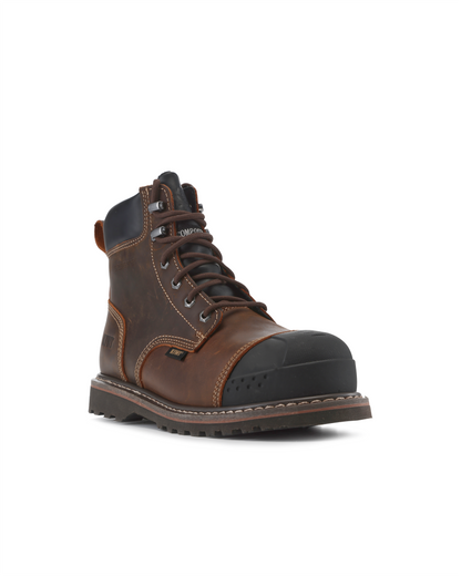 Premium Brown Crazy Horse 6" Steel Toe Waterproof Cap-Toe Work Boots [R64100]
