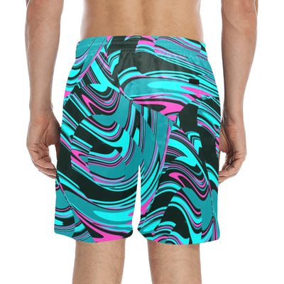 Teal and Black Abstract Rave Swim Shorts