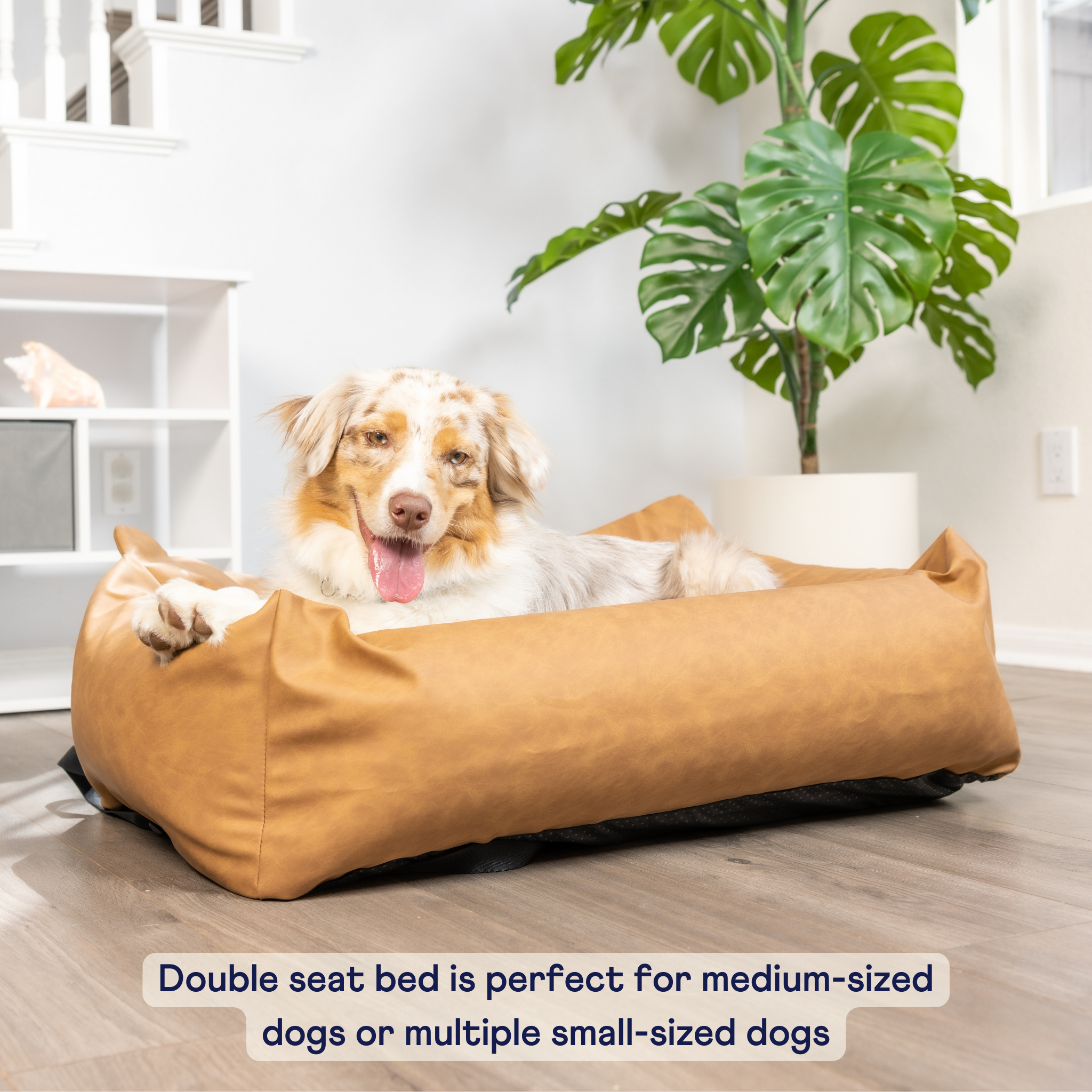 PupProtector™ Faux Leather Memory Foam Dog Car Bed - Camel