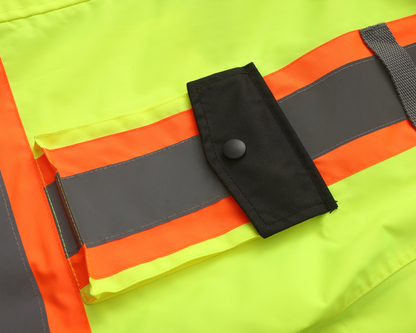 High Visibility 3-in-1 Hooded & Fleece Lined ANSI/ISEA 107-2020, Type R, Class 3 Two Tone, Contrast Trimmed Water Resistant Neon Safety Jacket [R71500]