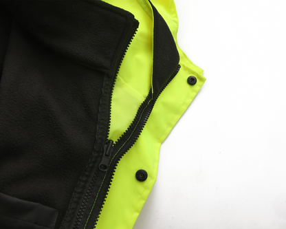 High Visibility 3-in-1 Hooded & Fleece Lined ANSI/ISEA 107-2020, Type R, Class 3 Two Tone, Contrast Trimmed Water Resistant Neon Safety Jacket [R71500]