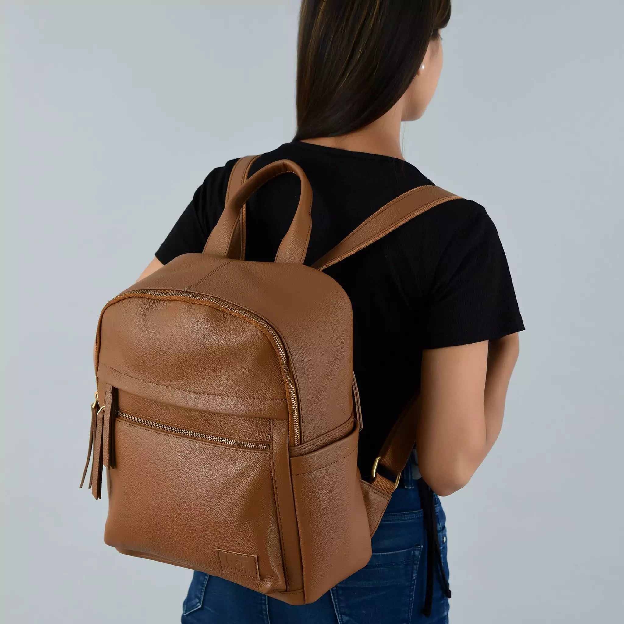 Tan Leather Multi Pocket Women's Backpack