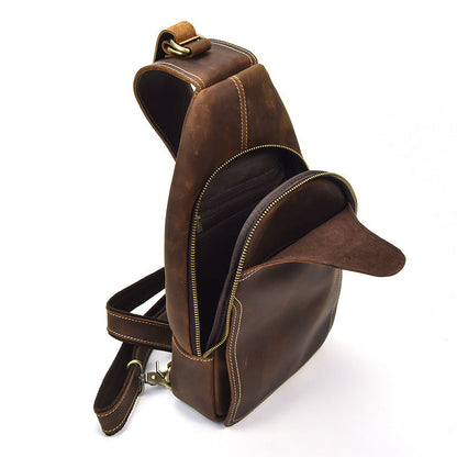 Rustic Leather Backpack Single Strap Chest Bag Travel Sport Use Bag 2038