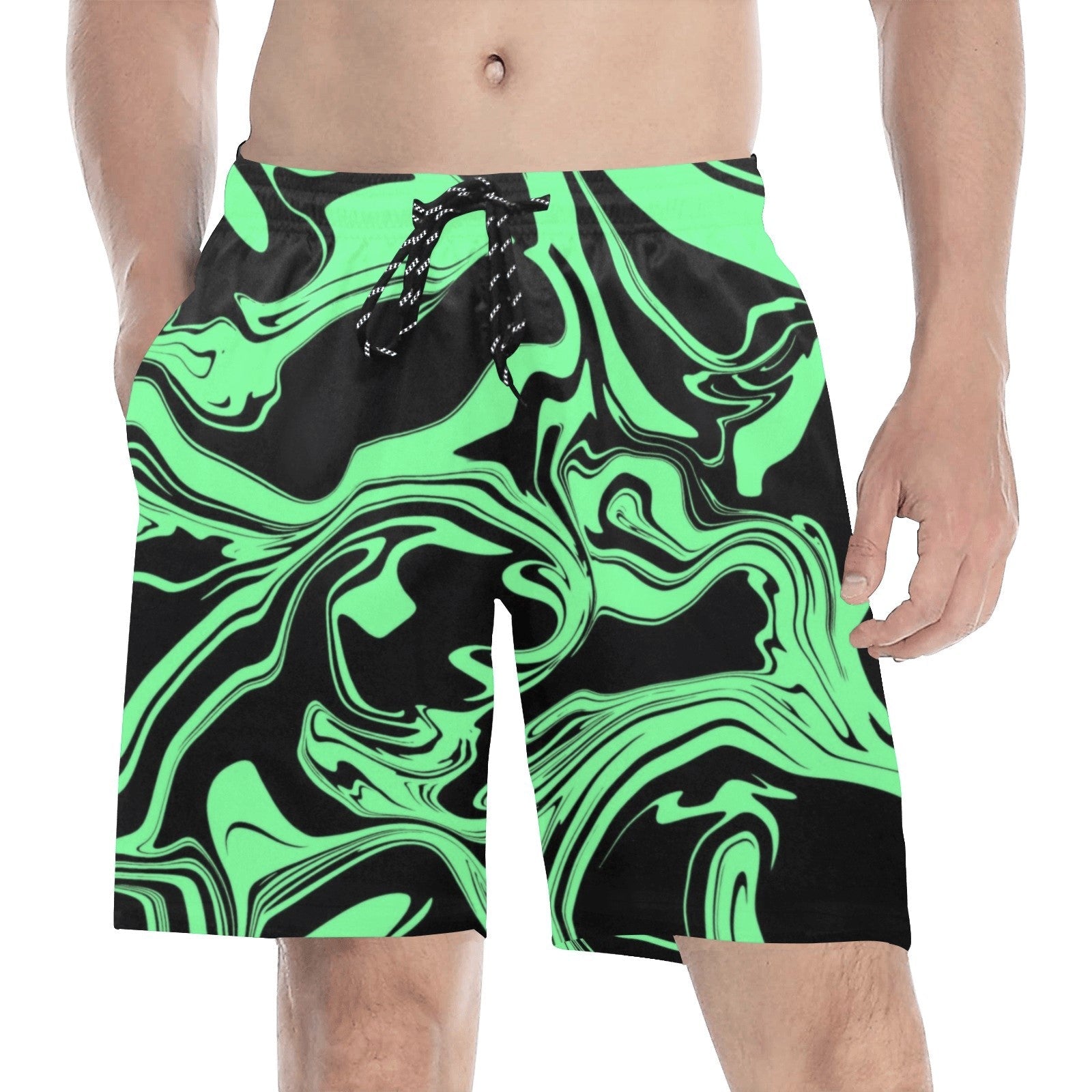 Slime in the Dark Green and Black Oil Spill Swim Shorts