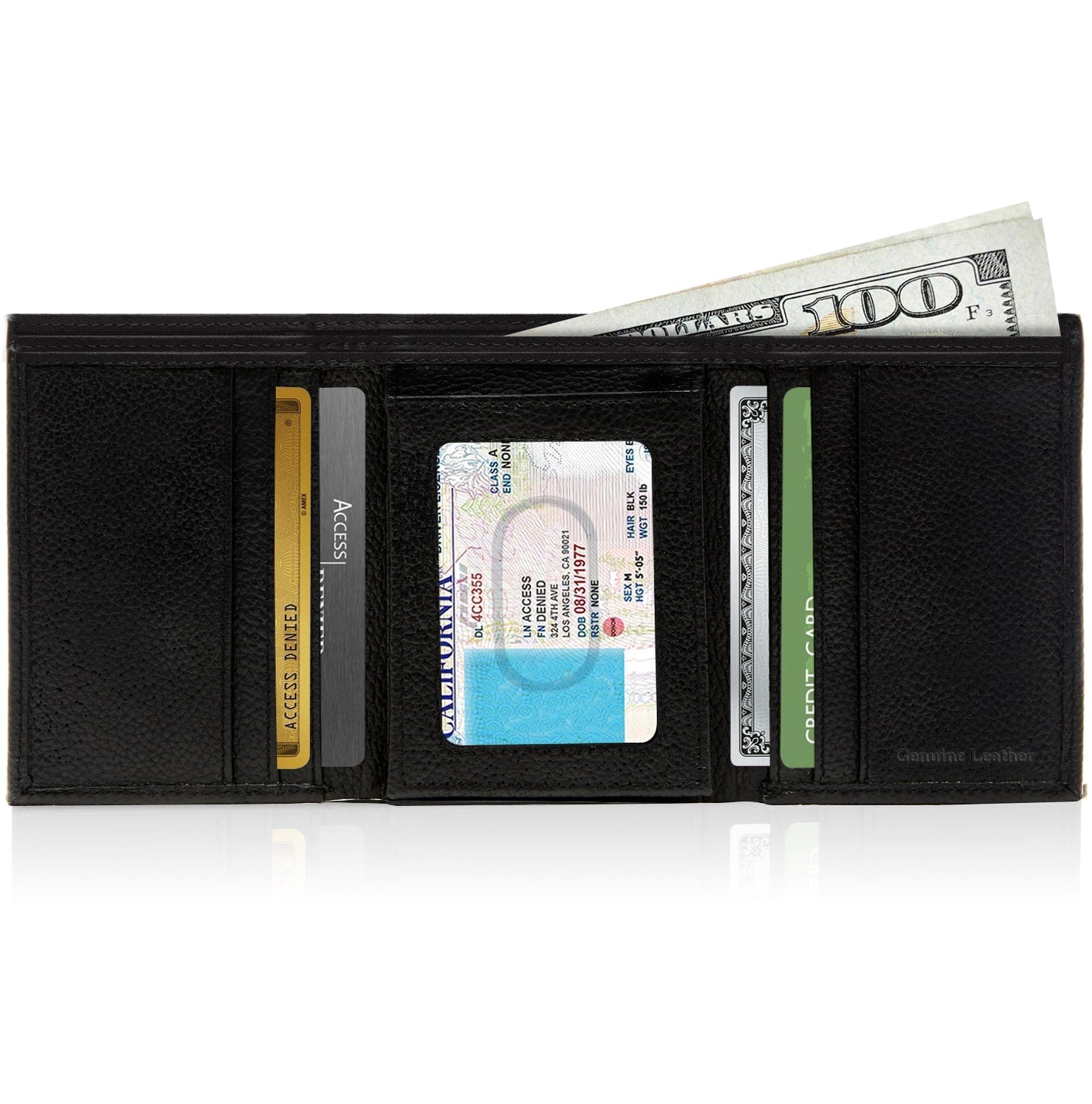 Leather Trifold RFID Wallet with Flip-Up ID