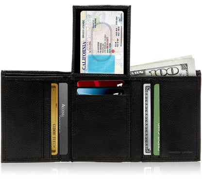 Leather Trifold RFID Wallet with Flip-Up ID