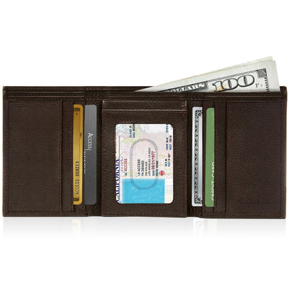 Leather Trifold RFID Wallet with Flip-Up ID