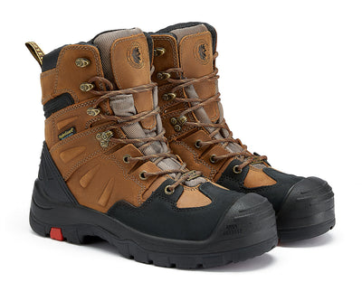 Woodland Men's 8 inch Brown Work Boots, Composite Toe, Slip Resistant, Electrical Hazard Protection, Rubber outsole AK869