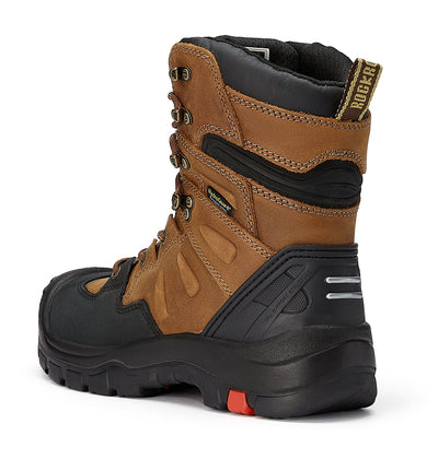 Woodland Men's 8 inch Brown Work Boots, Composite Toe, Slip Resistant, Electrical Hazard Protection, Rubber outsole AK869