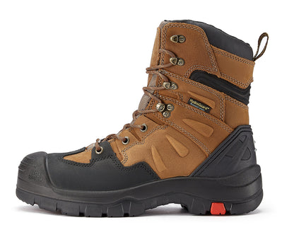 Woodland Men's 8 inch Brown Work Boots, Composite Toe, Slip Resistant, Electrical Hazard Protection, Rubber outsole AK869