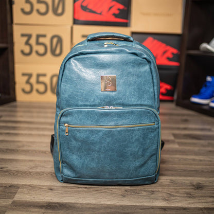 Blue Tumbled Luciano Leather Commuter Bag