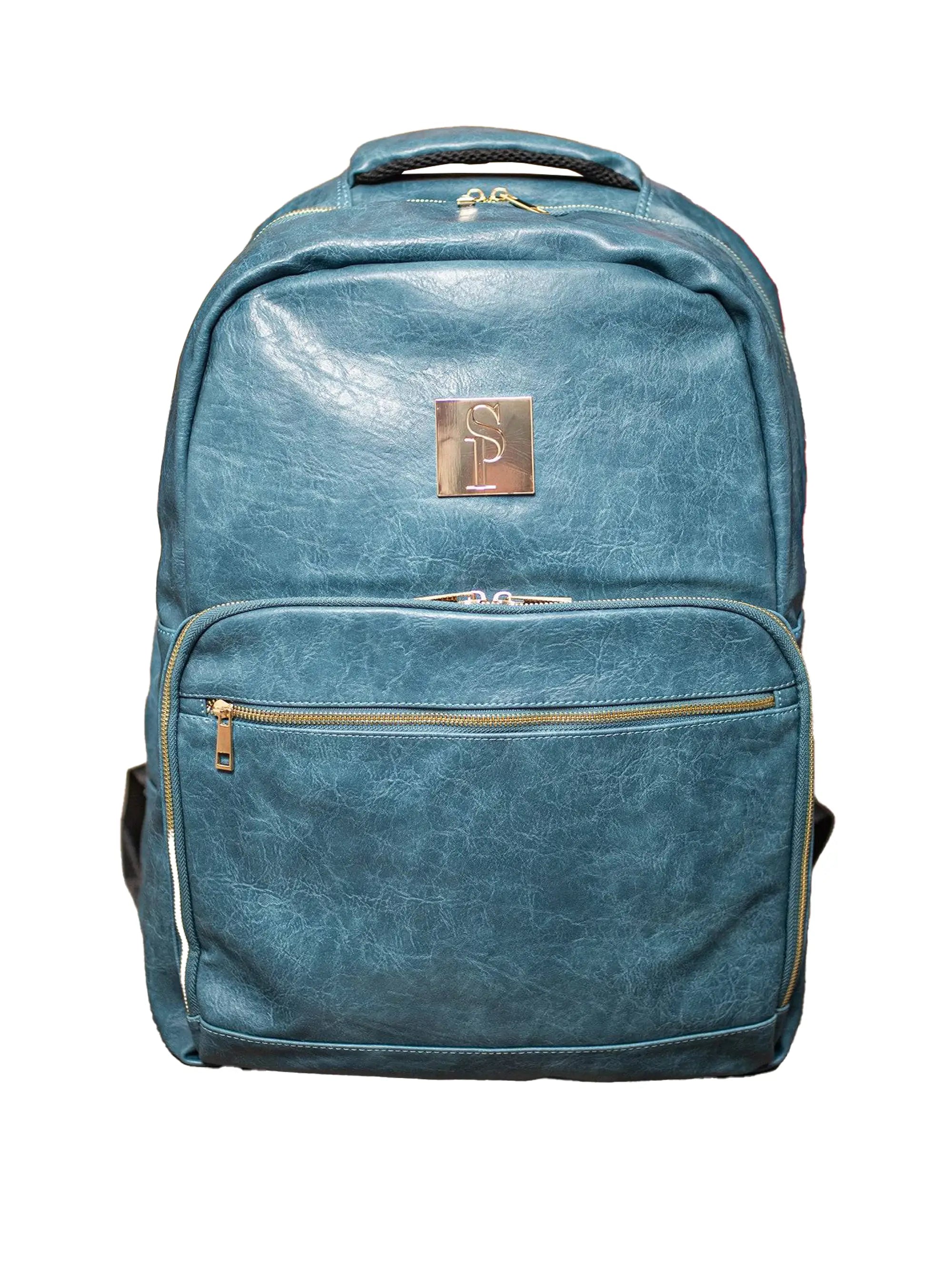 Blue Tumbled Luciano Leather Commuter Bag