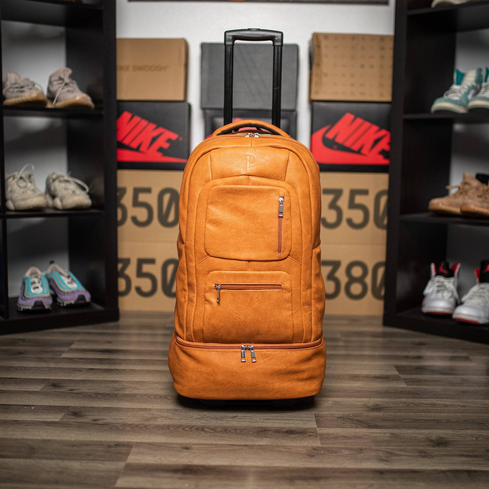 Brown Leather Carry-On Patented Roller Bag