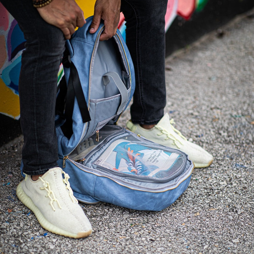 Baby Blue Tumbled Leather Commuter Bag