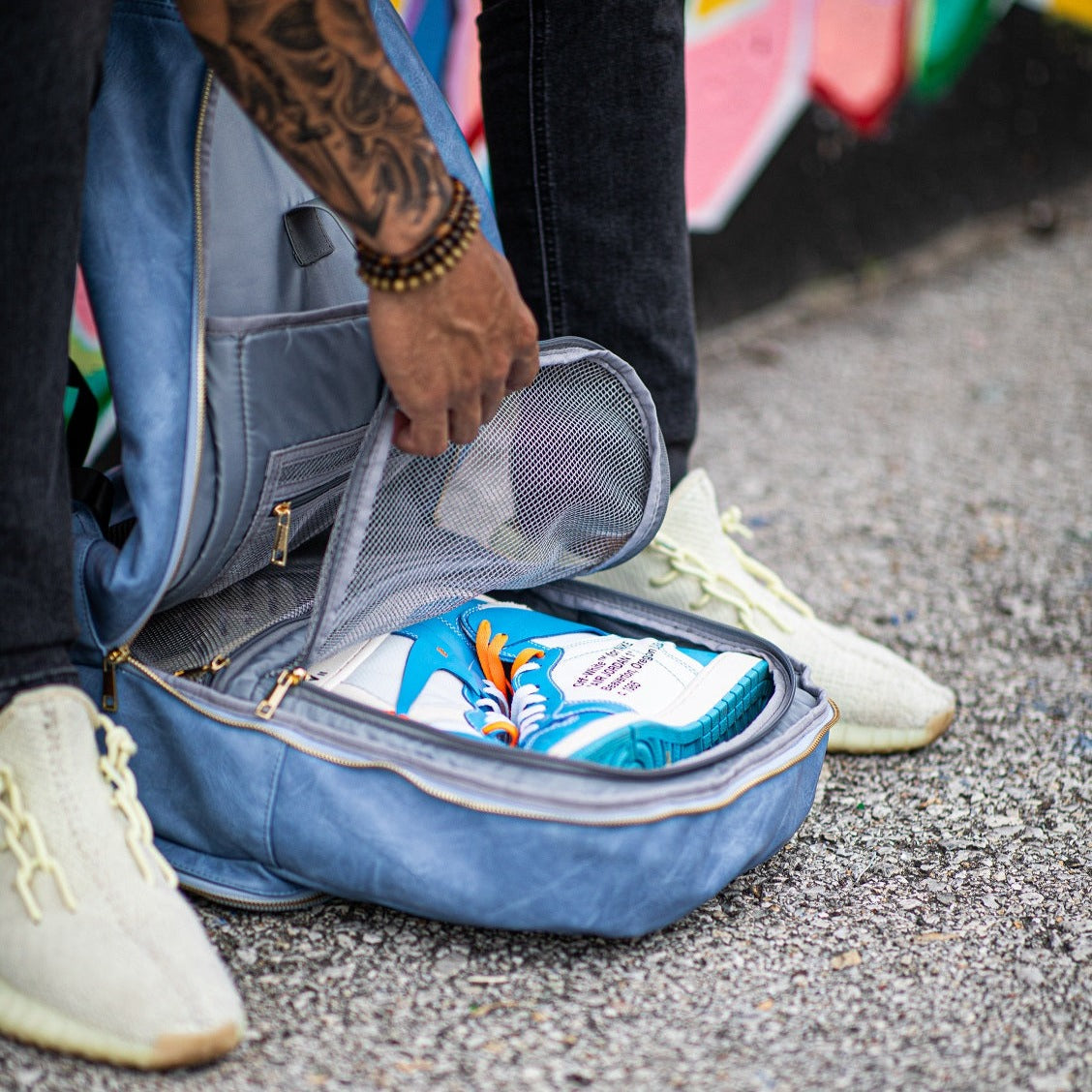 Baby Blue Tumbled Leather Commuter Bag