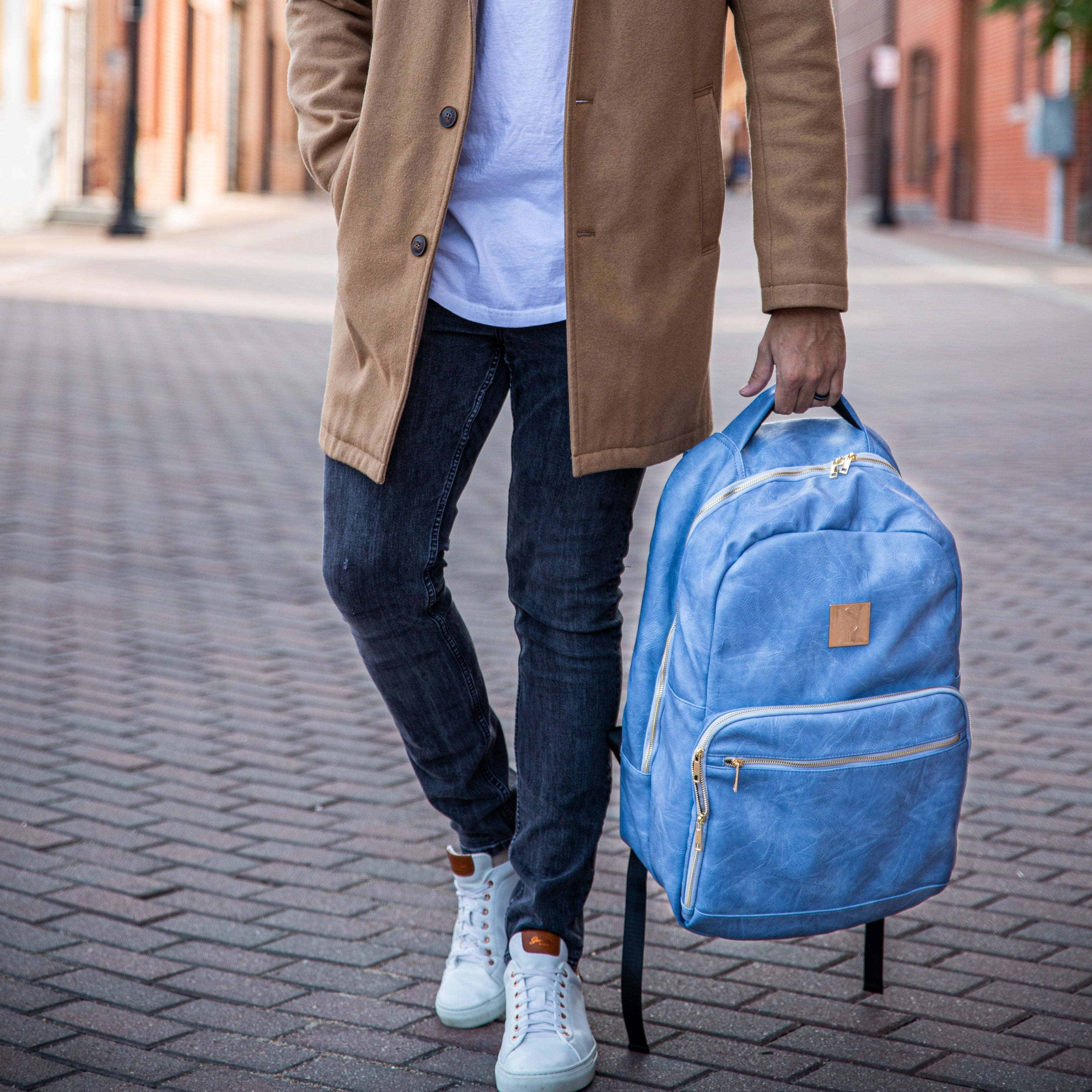 Baby Blue Tumbled Leather Commuter Bag