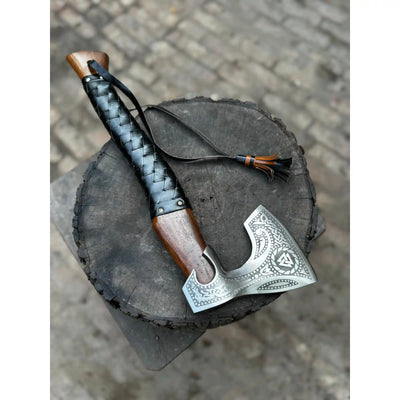 Viking Axe with Leather Wrapped Handle & Engraved Head – JW SteelCrafts
